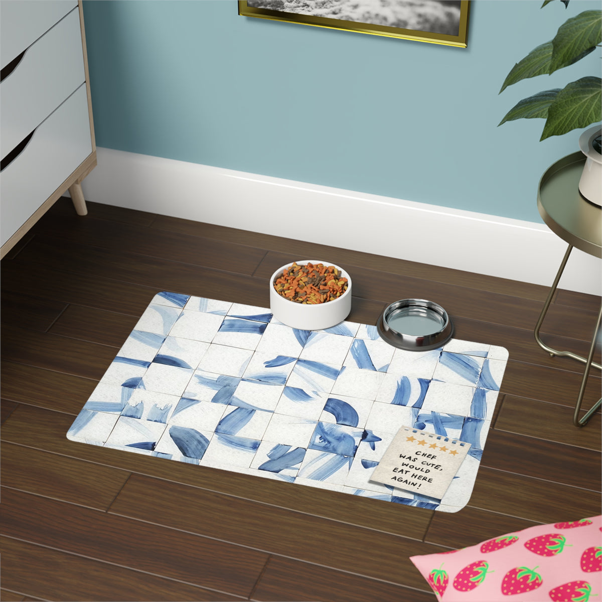 Blue Pet Food Mat - Chef Was Cute