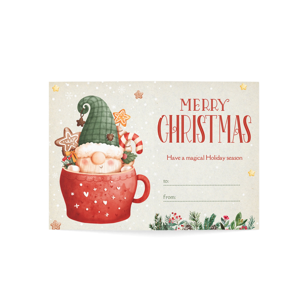 Cozy Christmas Gnome Greeting Card (1, 10, 30, and 50pcs)